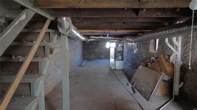 basement with heating unit