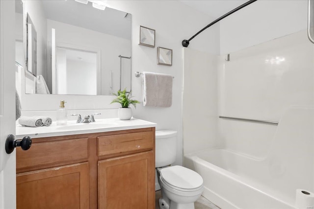 full bathroom with vanity, bathing tub / shower combination, and toilet