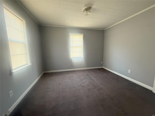 carpeted empty room with crown molding