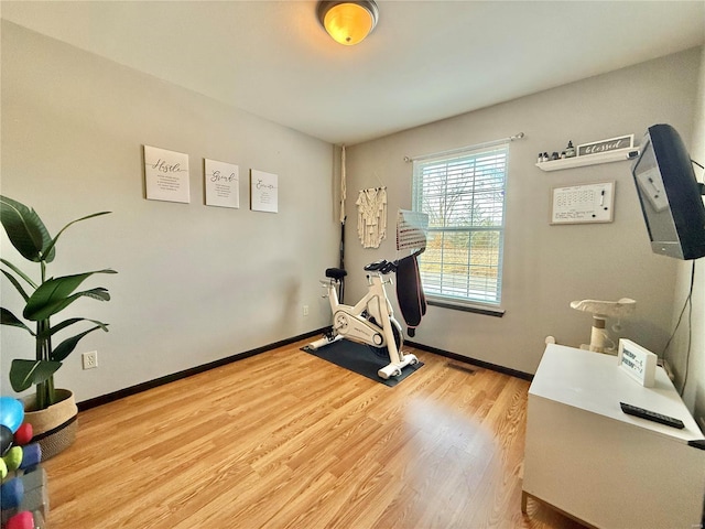 workout area featuring light hardwood / wood-style flooring