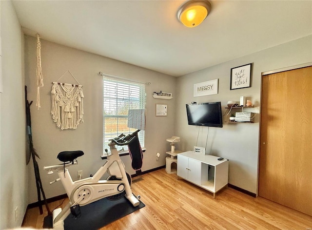 exercise area featuring light hardwood / wood-style flooring