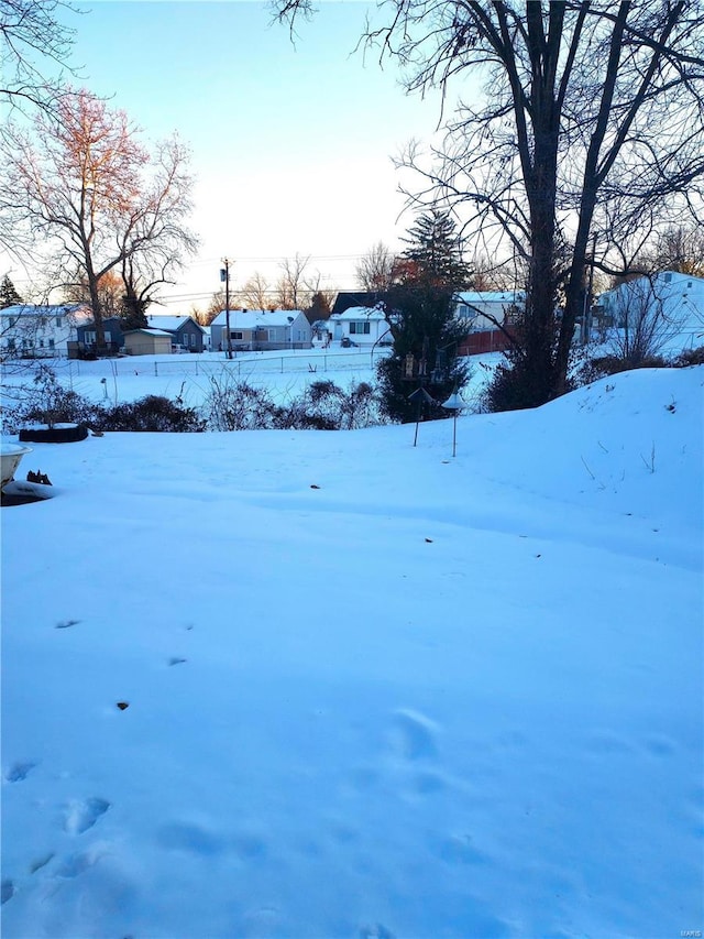 view of yard layered in snow