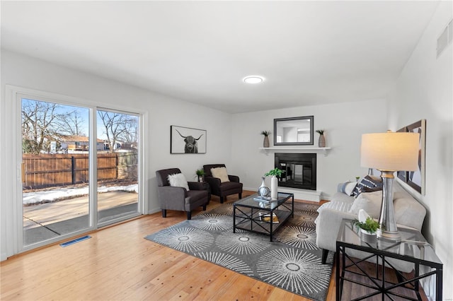 living room with hardwood / wood-style floors