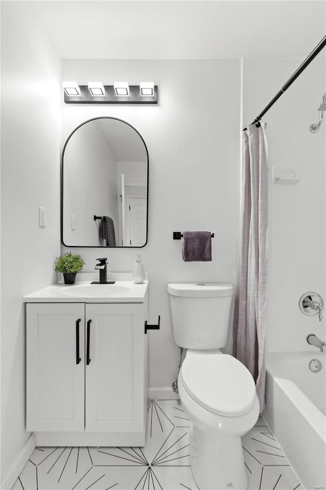 full bathroom featuring vanity, toilet, and shower / bath combination with curtain