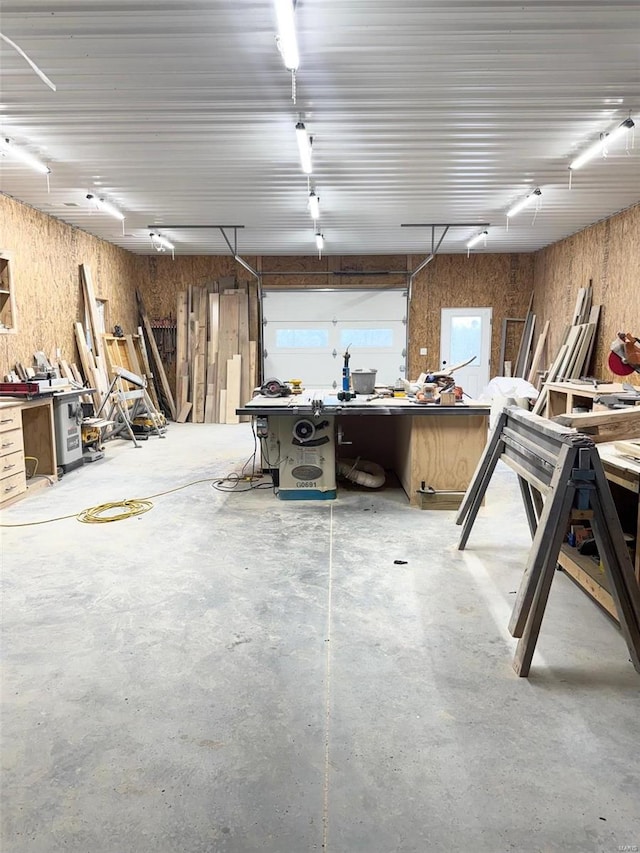 garage featuring a workshop area