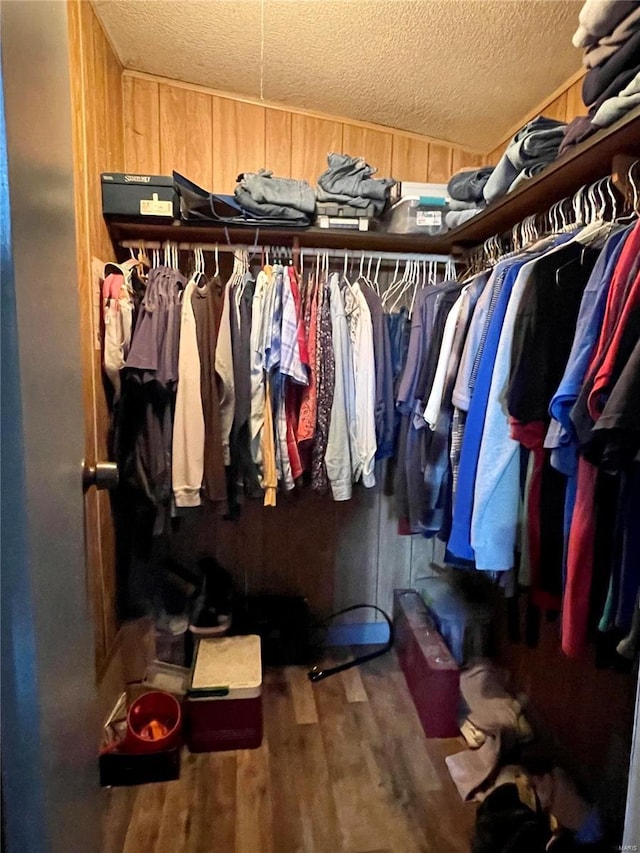 walk in closet with hardwood / wood-style flooring