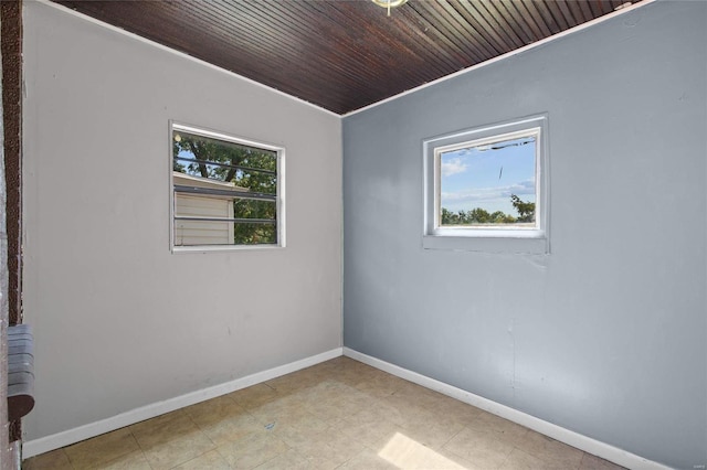 spare room with wood ceiling