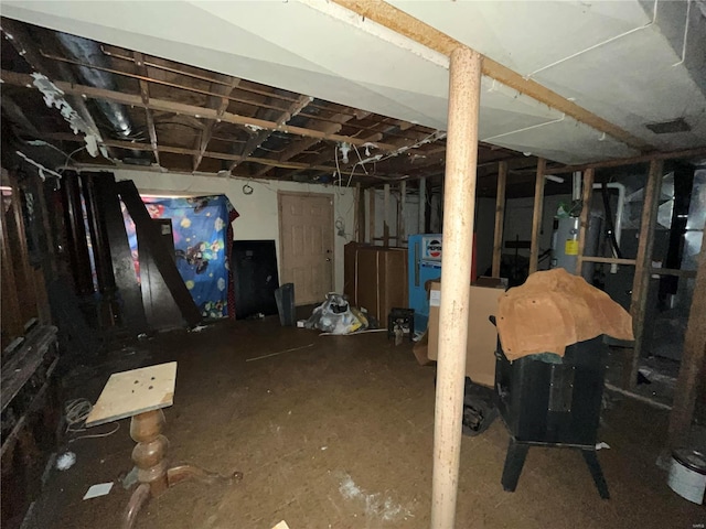 basement with water heater