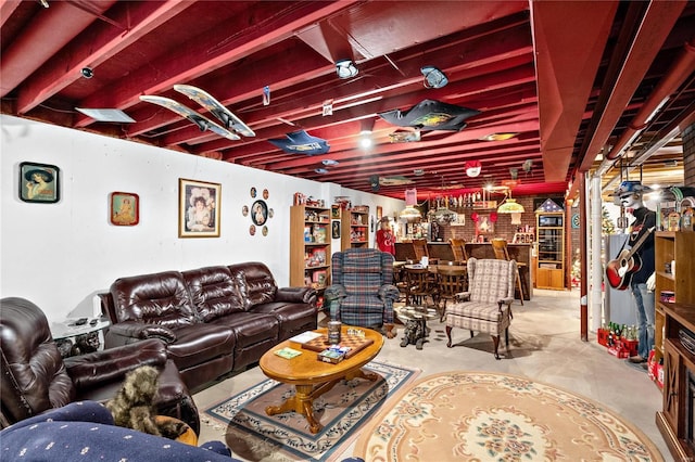 basement with bar area