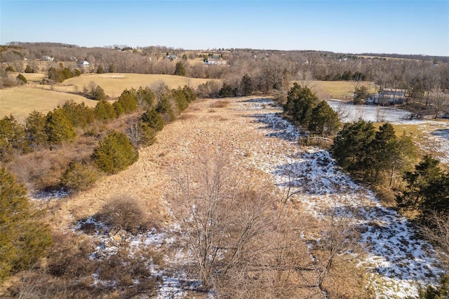 birds eye view of property with a rural view