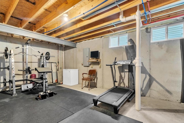 workout area featuring plenty of natural light and electric panel