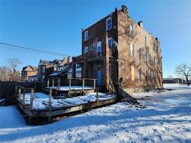 view of snow covered building