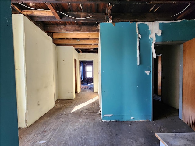 basement featuring wooden ceiling