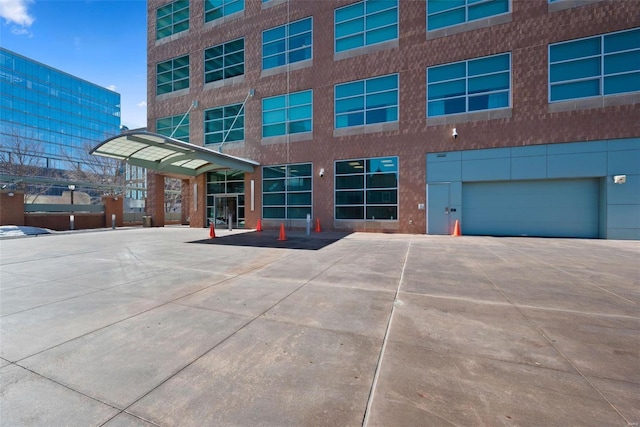 exterior space with a garage