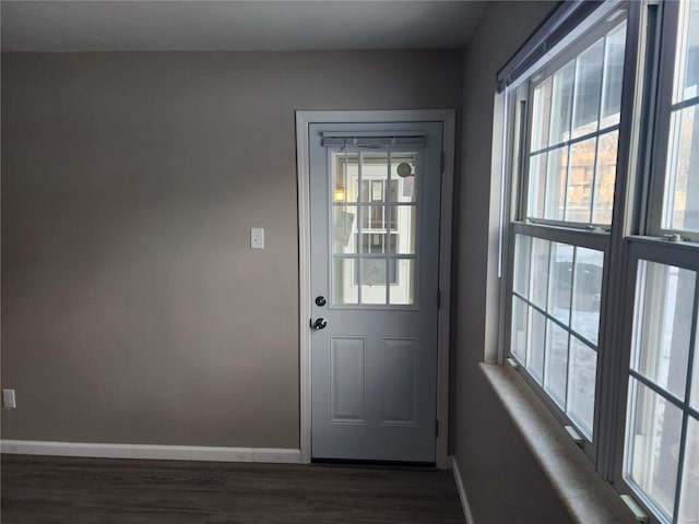 doorway with dark hardwood / wood-style floors