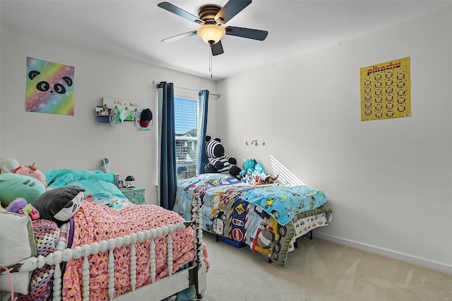 bedroom with carpet floors and ceiling fan