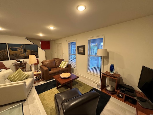 living room featuring light wood-type flooring