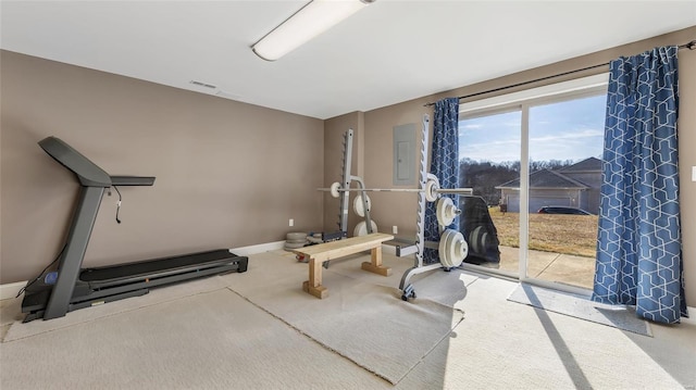 workout room with carpet floors