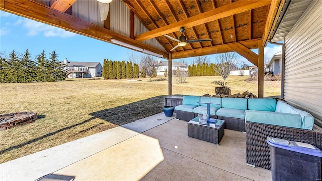 view of patio featuring outdoor lounge area and ceiling fan