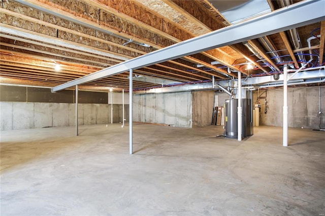 basement featuring water heater