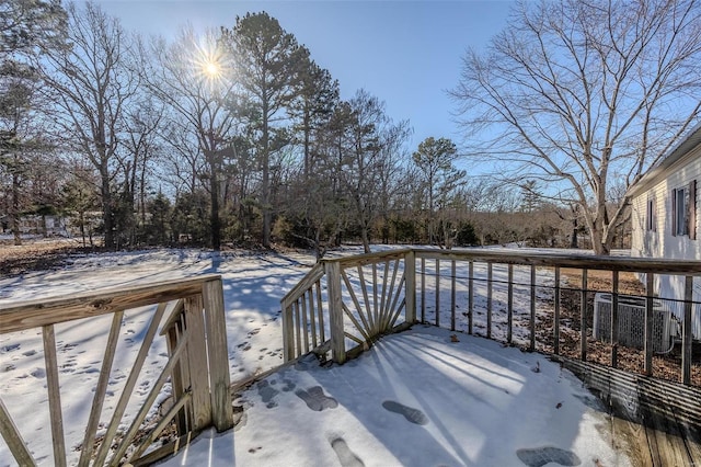 view of snow covered deck