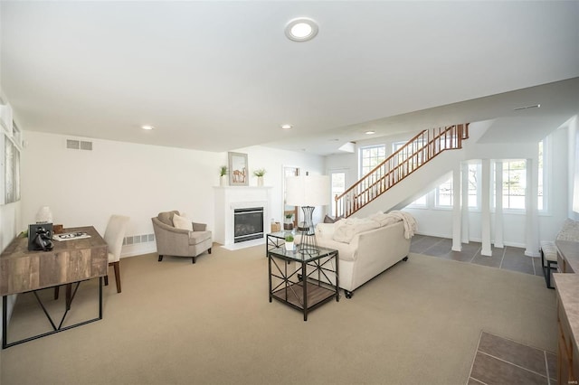 living room featuring carpet floors