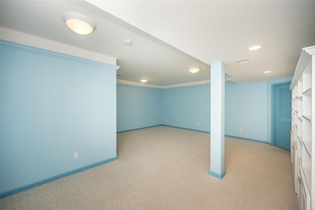 basement with light carpet