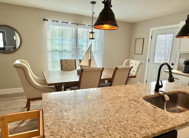 dining room featuring baseboards, a wealth of natural light, and wood finished floors