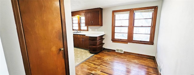 interior space with plenty of natural light, a sink, visible vents, and baseboards