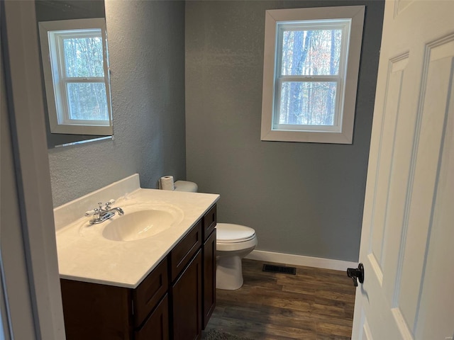 bathroom featuring vanity, toilet, and wood-type flooring