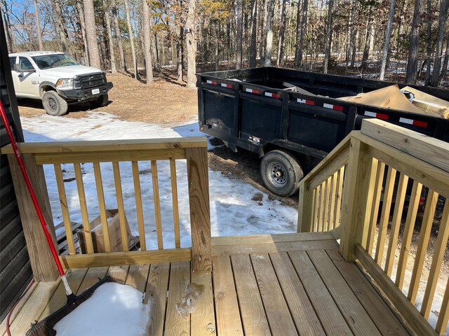 view of snow covered deck