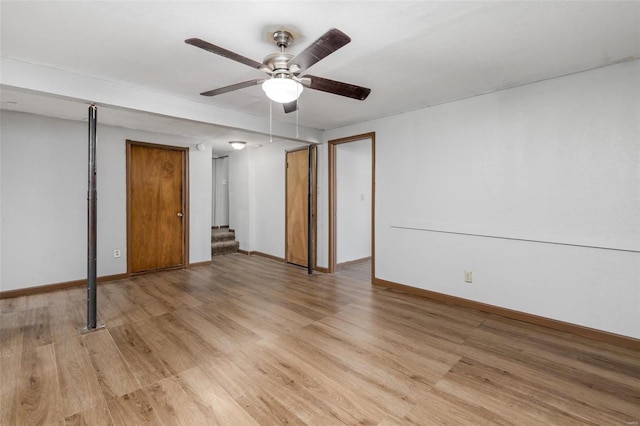 interior space featuring ceiling fan and light hardwood / wood-style flooring