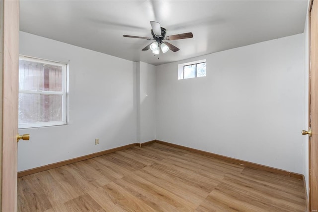 unfurnished room featuring ceiling fan and light hardwood / wood-style floors