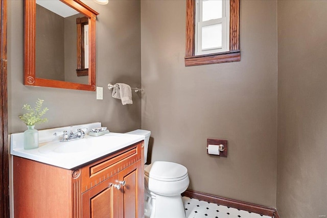 half bathroom with toilet and vanity