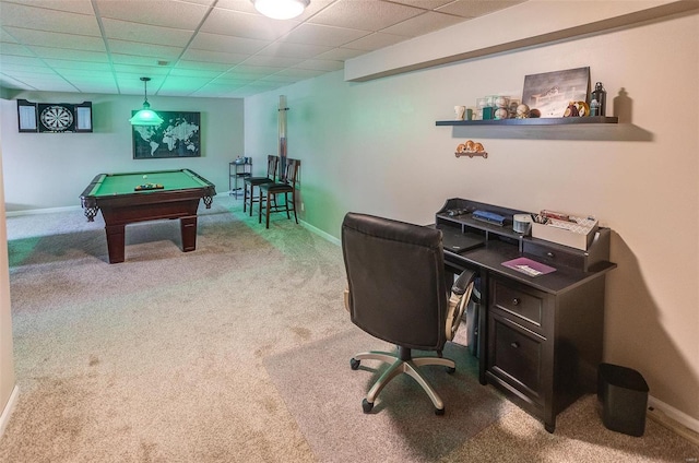 carpeted office with billiards