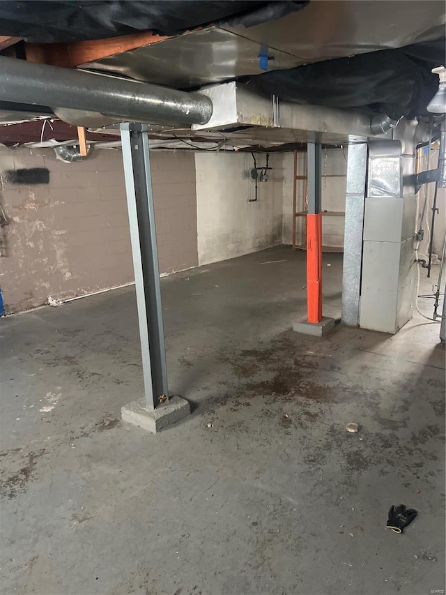 basement with heating unit