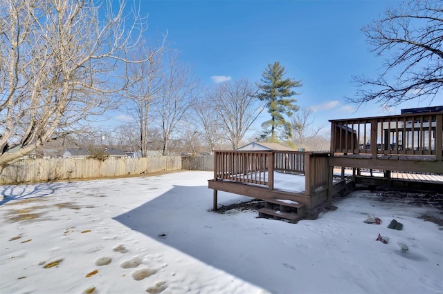 view of snow covered deck