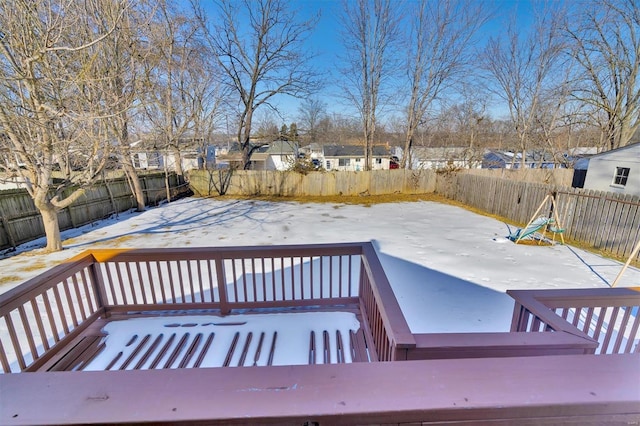 view of snow covered deck