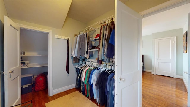 walk in closet featuring hardwood / wood-style flooring