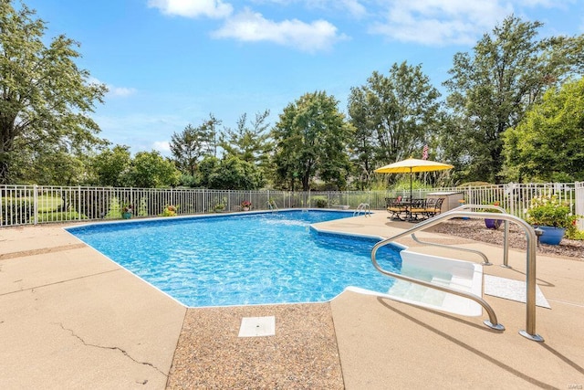 view of swimming pool with a patio