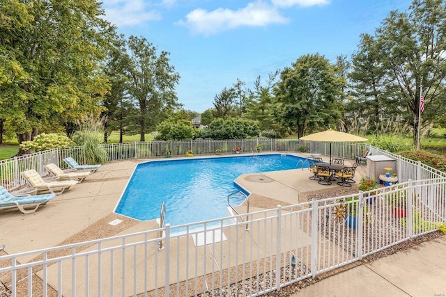 view of swimming pool featuring a patio