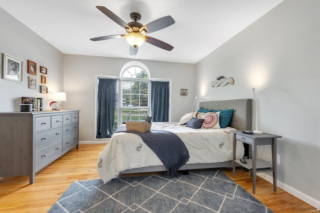 bedroom featuring ceiling fan and hardwood / wood-style floors