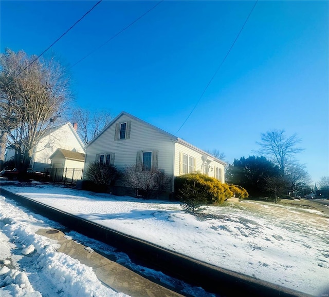 view of snow covered exterior