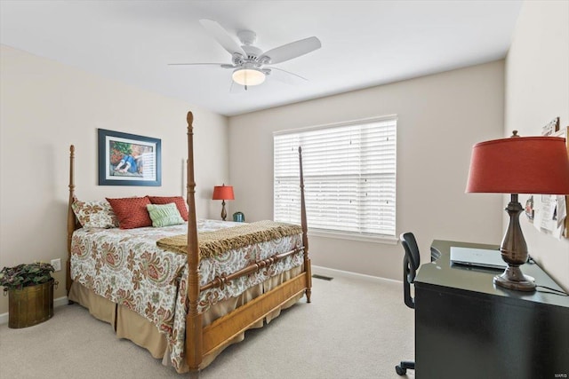 bedroom featuring carpet floors and ceiling fan