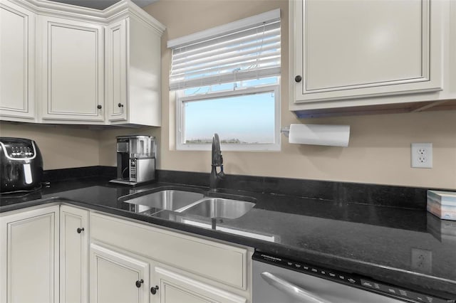 kitchen with white cabinetry, stainless steel dishwasher, and sink