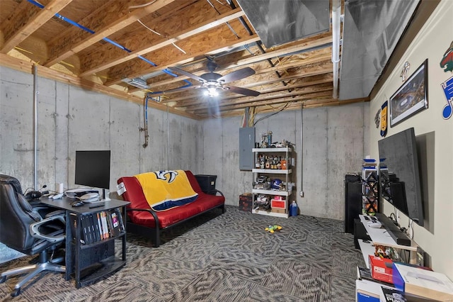 basement featuring electric panel