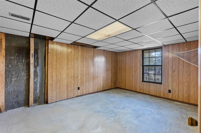 basement with wooden walls