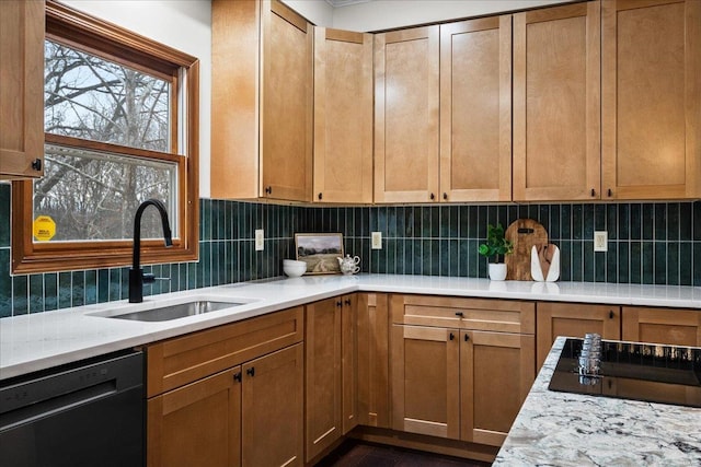 kitchen with dishwasher, black electric cooktop, backsplash, and a sink