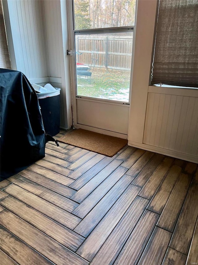 doorway featuring hardwood / wood-style floors