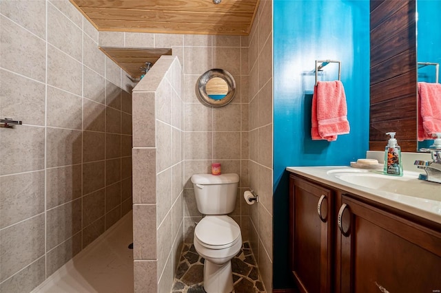 bathroom featuring vanity, toilet, and wooden ceiling